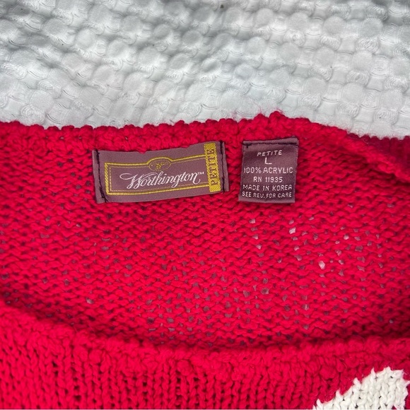 Vintage Worthington Sweater L Petite | Red Floral Knit | 80s 90s Retro Korea - Picture 8 of 9